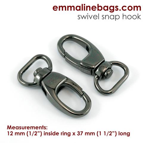 0.5_swivel_snap_hooks_in_gunmetal_large Emmaline Bags Swivel Snap Hook Designer Profile 1/2" (12mm) in Gunmetal - Image 1