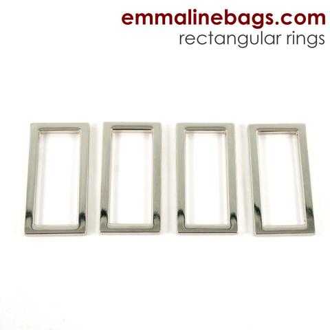 Flat_Rectangular_rings_1.25_nickel_-_Emmaline_Bags_large Emmaline Bags Flat Rectangular Rings 1 1/4" (32mm) in Nickel 4 Pack - Image 1