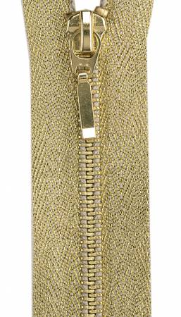 F5709-9440 brass closed end metallic zipper 9in gold Brass Separating Gold Metallic Zipper 24 Inch - Image 1