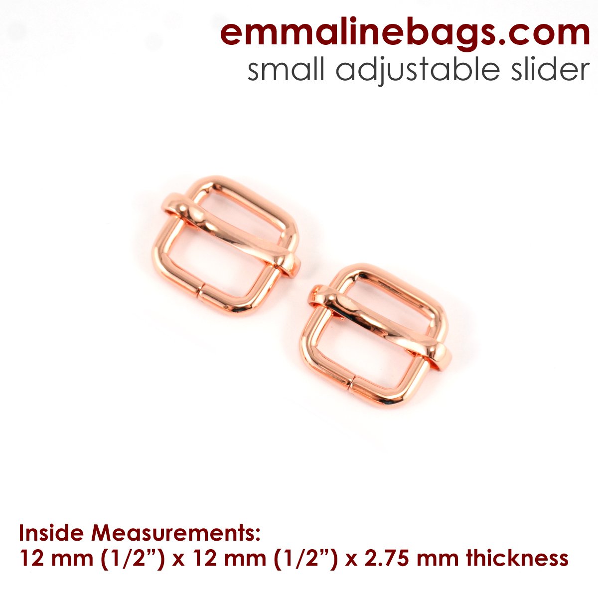 Emmaline Bags Adjustable Sliders 1/2" (12mm) in Copper Finish 2 Pack - Image 1