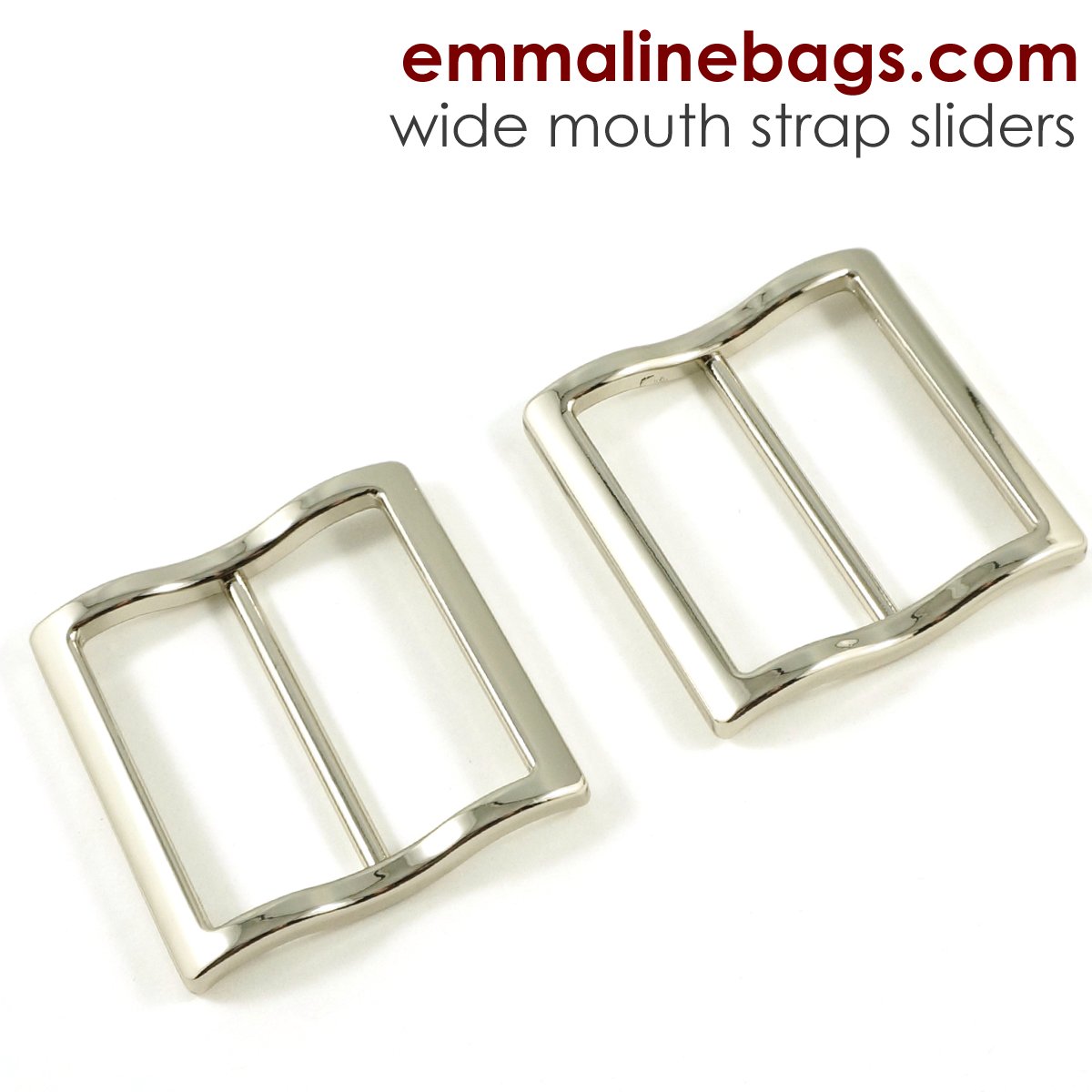 WM Emmaline_Bags_Nickel_1.5_Wide_mouth_strap_sliders Emmaline Bags Wide Strap Slider 1-1/2" (38mm) in Nickel 2 Pack - Image 1
