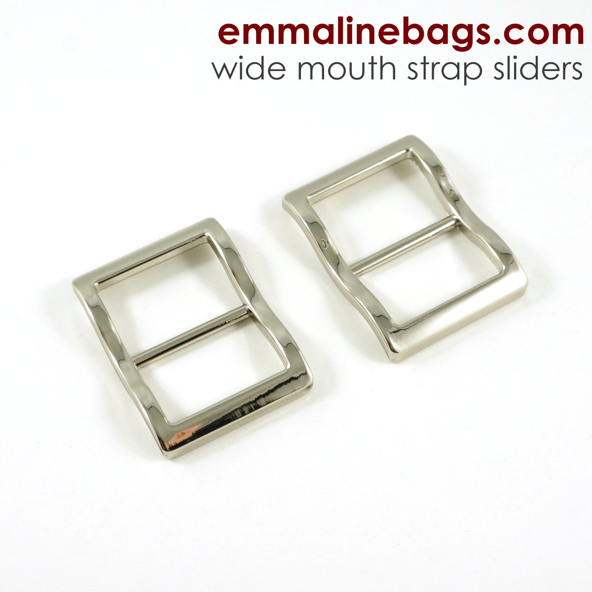 WM Emmaline_Bags_Nickel_1_Wide_mouth_strap_sliders Emmaline Bags Wide Strap Slider 1" (25mm) in Nickel 2 Pack - Image 1