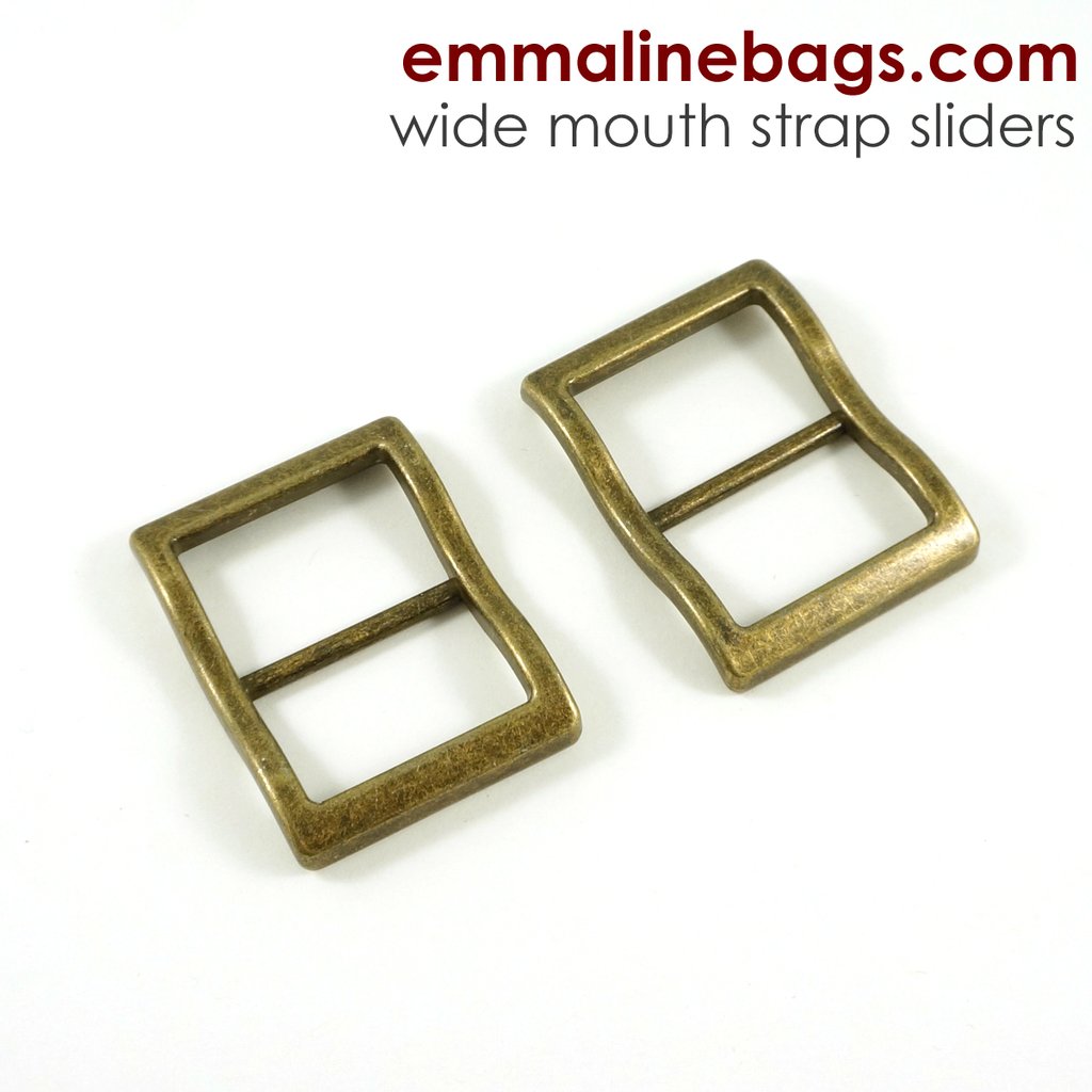 WM Emmaline_Bags_antique_Brass_1_Wide_mouth_strap_sliders_1024x1024 Emmaline Bags Wide Strap Slider 1" (25mm) in Antique Brass 2 Pack - Image 1