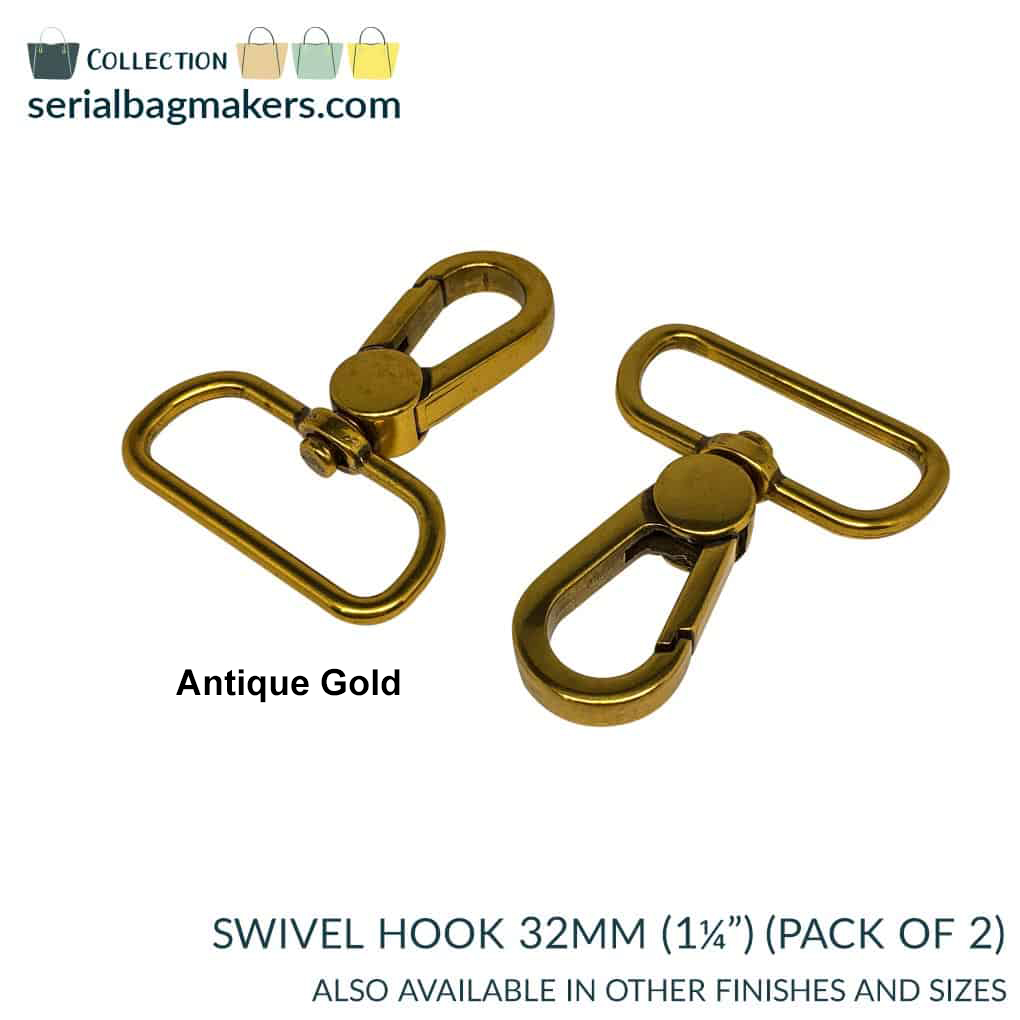 120-1032-agold swivel-32-antigold Serial Bagmakers Swivel Snap Hook - 1-1/4" (32mm) - Antique Gold - Image 1