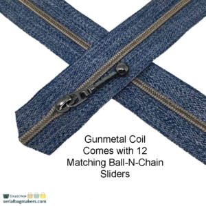 Serial Bagmakers #3 Zip by the Yard 3 Metres- Blue Denim Tape With 12 Sliders - Image 4