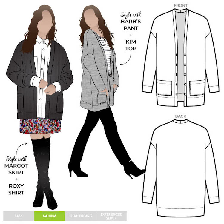 STAP032-sabel-boyfriend-cardi-1-750px Sabel Boyfriend Cardi Pattern Size 18-30 By Style Arc - Image 1