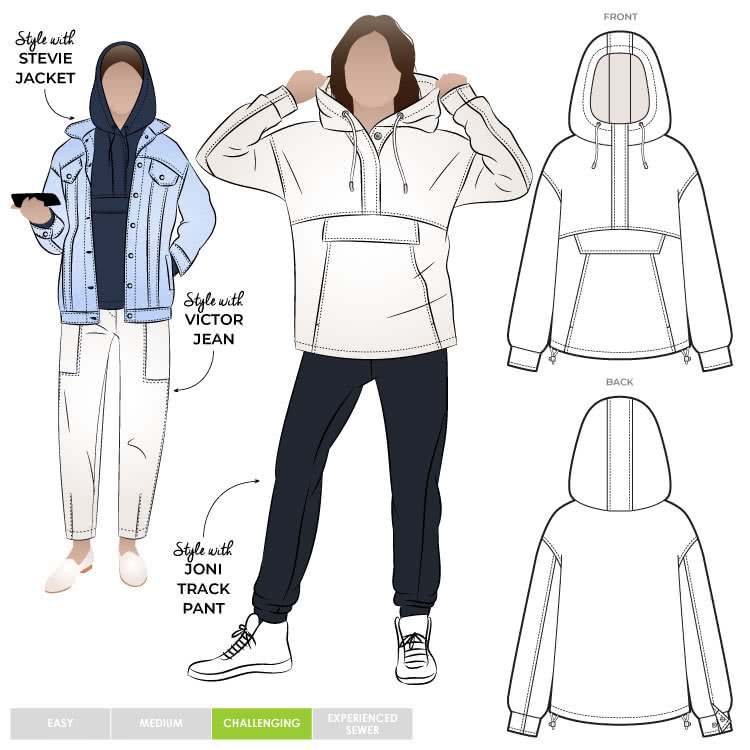 STAP034-kennedy-hooded-top-750px Kennedy Hooded Top Pattern Size 18-30 By Style Arc - Image 1