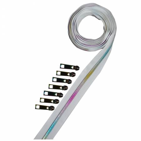 WHT-MU Decorating Diva White Zipper Tape with Rainbow Coil And Matching Zip Pulls - Image 1