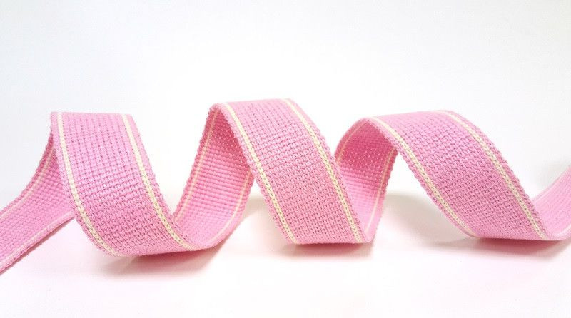 2 pastel pink 2 Stripe Cotton Blend Heavy Weight Webbing 34mm Pastel Pink - Image 1