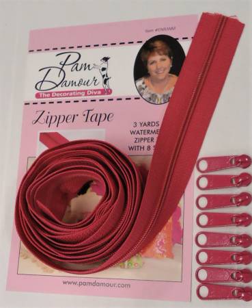 ENR-WM Decorating Diva Zipper Tape with Matching Zip Pulls in Watermelon - Image 1