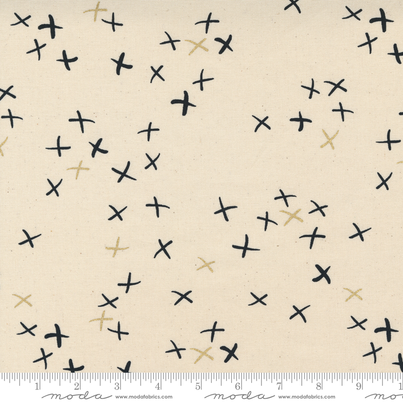 1752-15CVM Crosses on Natural with Gold Metallic Sew Happy Crosses on Natural with Gold Metallic Canvas - Image 1