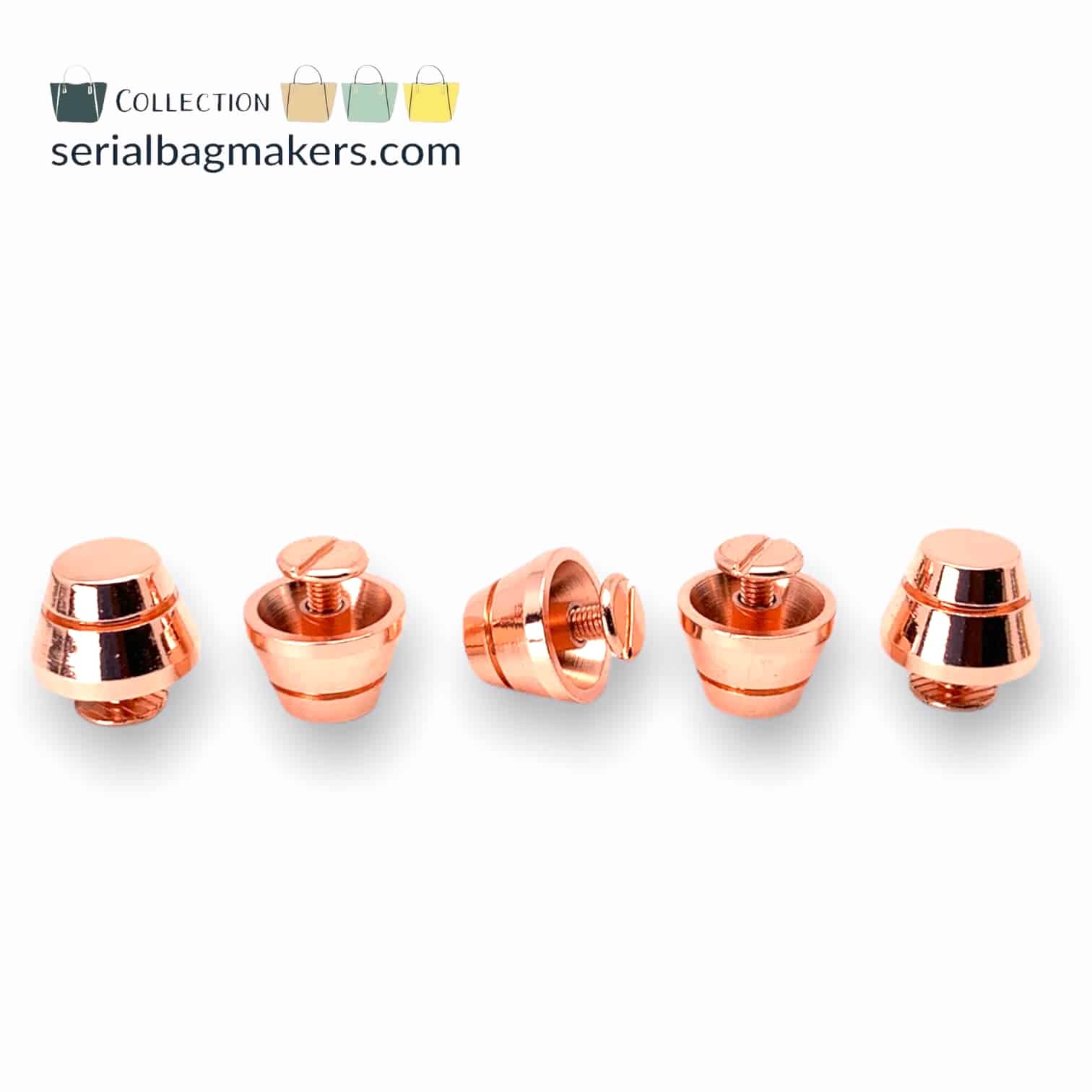250-2014-RGold Serial Bagmakers Luxe Domed Screw On Purse Feet Pack of 5 - Rose Gold - Image 1