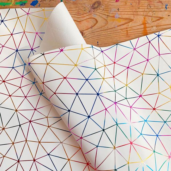 White Rainbow Geometric matte vinyl Sew Hungry Hippie White Rainbow Geometric Matte Vinyl 18" x 54" - Image 1