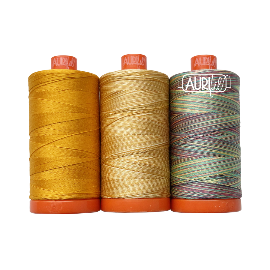 CBWeb-GoldenShrimpPlantSPOOLS Aurifil Color Builders - Golden Shrimp Plant Variegated 50wt Thread Collection - Image 1