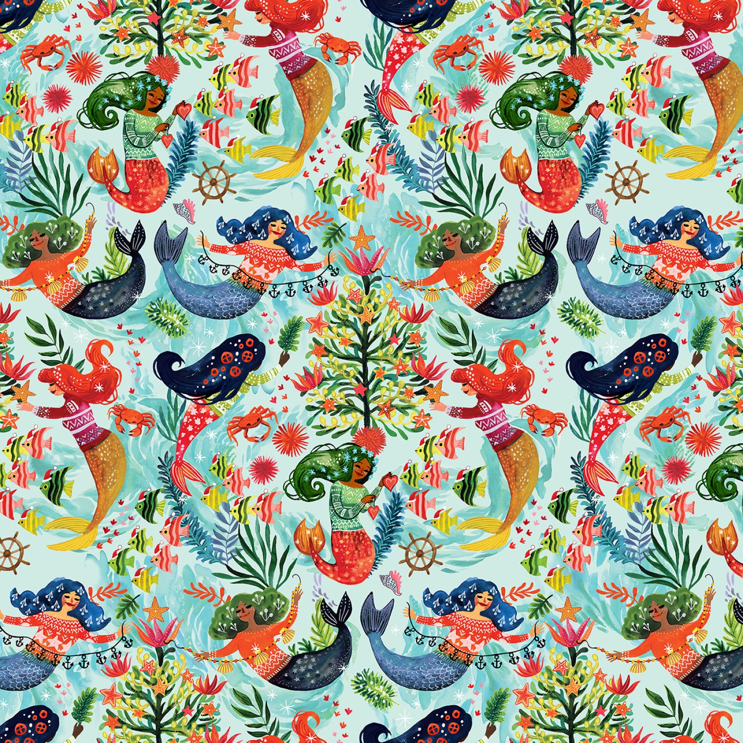 ST-DMB2228MULTI Fantastical Holiday Mermaids In Sweaters - Image 1