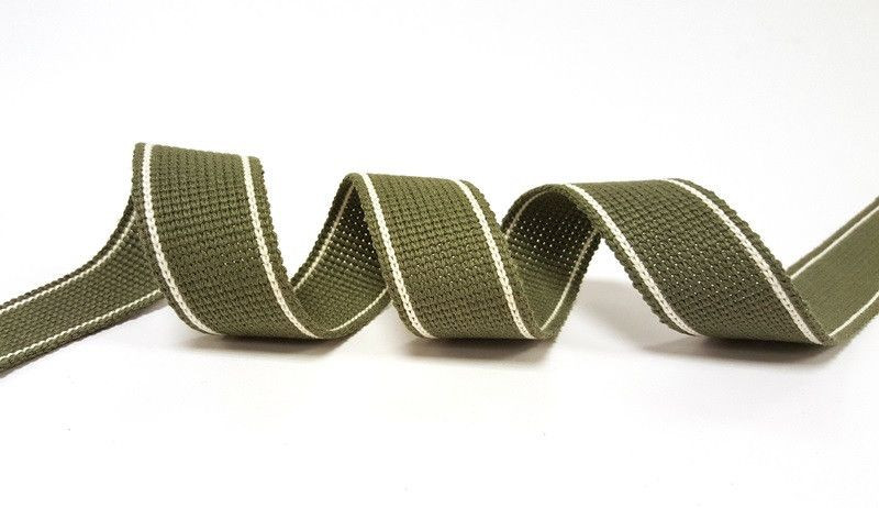 image_7246 2 Stripe Cotton Blend Heavy Weight Webbing 34mm Olive - Image 1