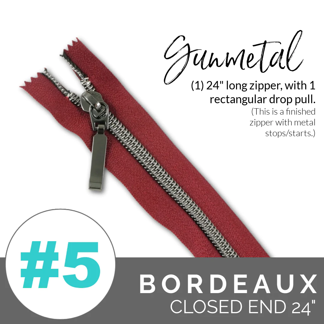 5BordeauxGunmetalZIPPEREMMALINEBAGS_1080x1080 Emmaline #5 24in Zipper Bordeaux Tape With Gunmetal Coil - Image 1
