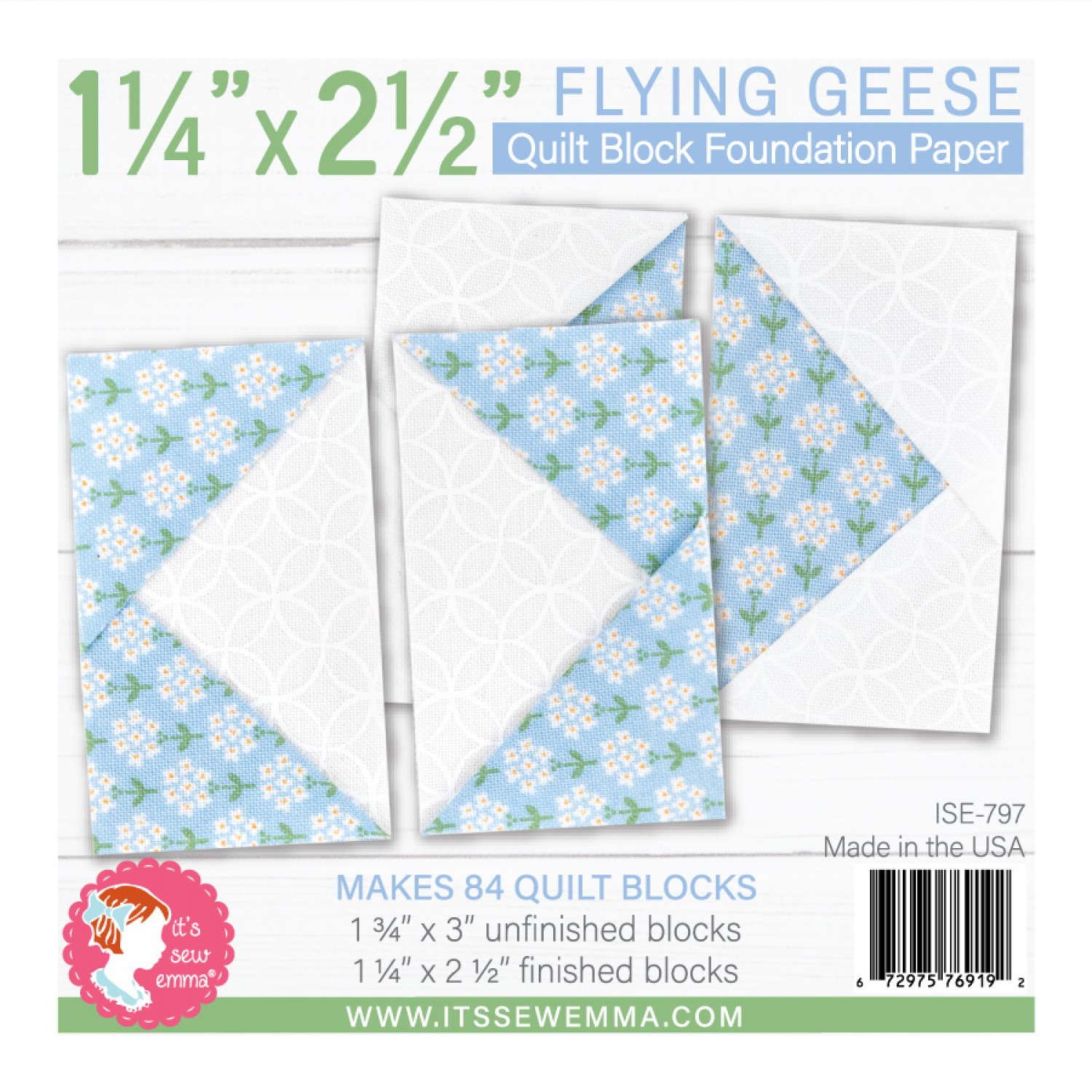 ISE-797 Flying Geese 1 1/4in x 2 1/2in Quilt Block Foundation Paper - Image 1