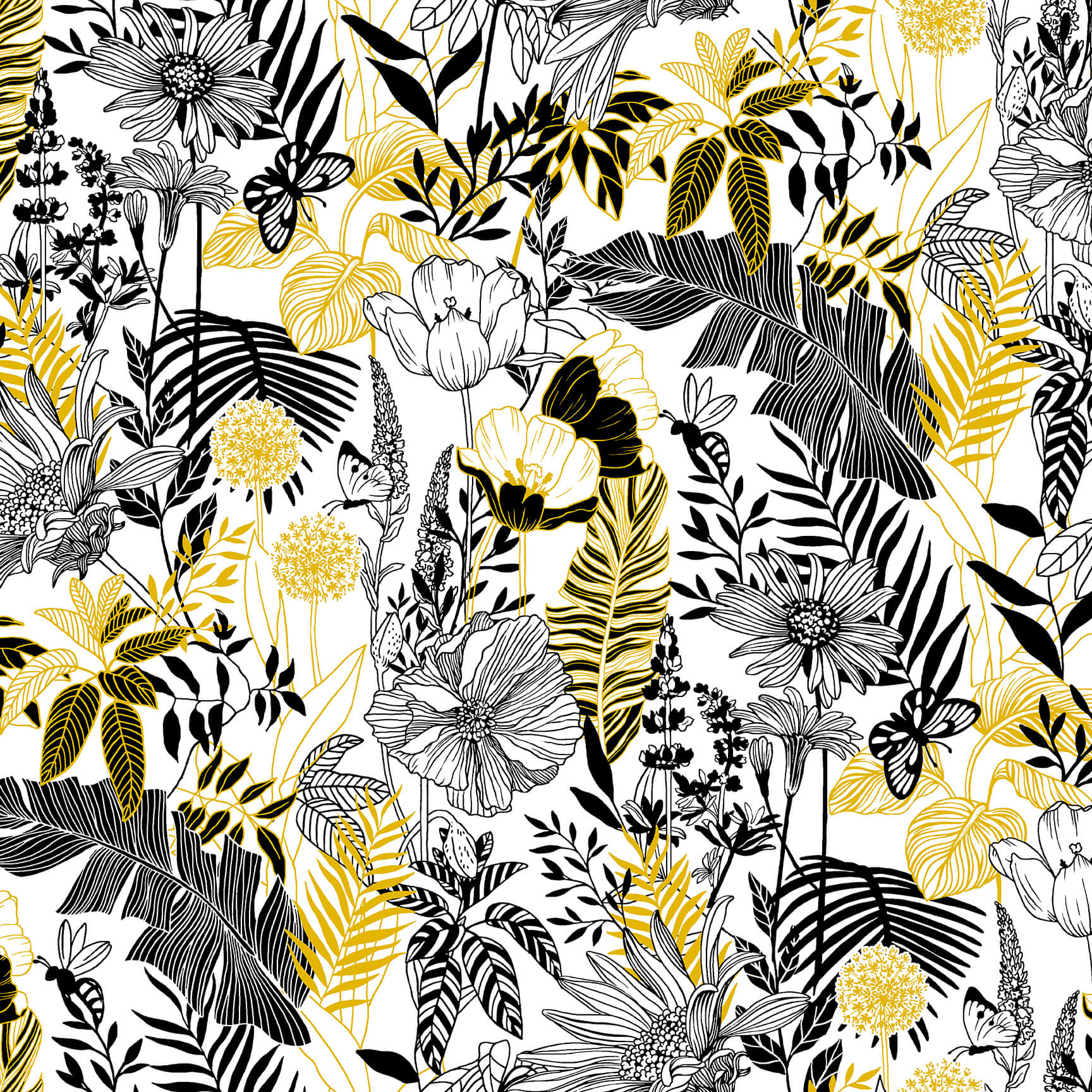 2868M-11 Black,White & 24 Karat Large Floral Toile White - Image 1