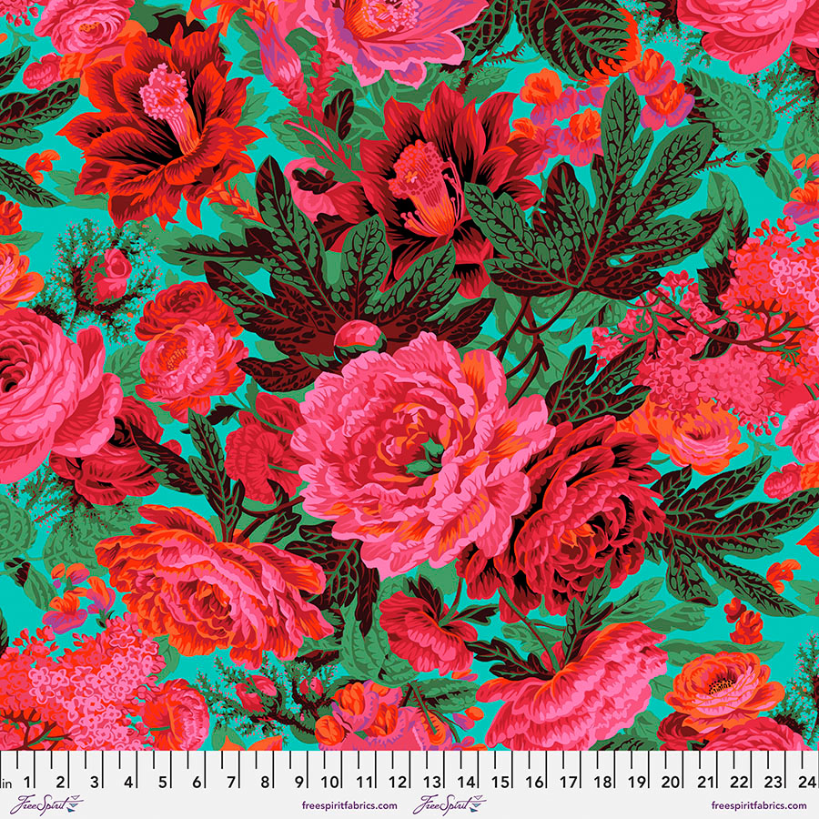 PWPJ029.MAROON Kaffe Fassett Collective February 2023 Floral Burst Maroon - Image 1