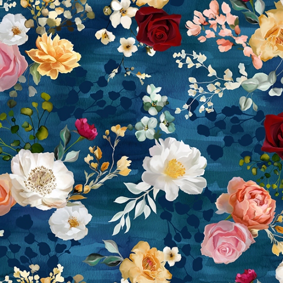 Focal New1 Pins And Needles Large Floral Navy - Image 1