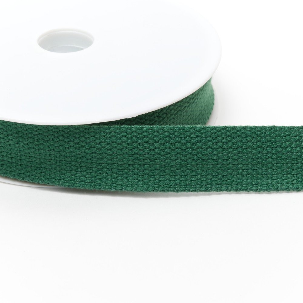 rub1905-25-15 Cotton Basket Weave Webbing 30mm Bottle Green - Image 1