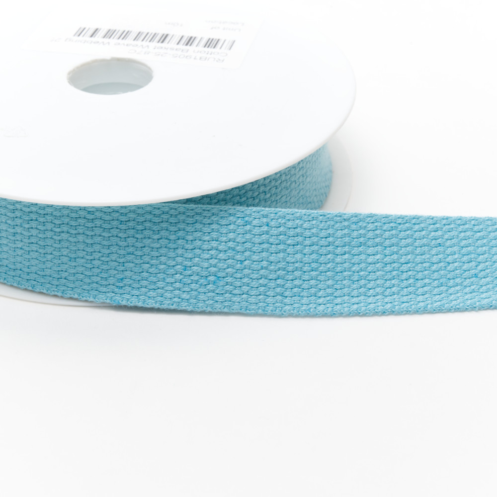 rub1905-25-87c Cotton Basket Weave Webbing 25mm Aqua Blue - Image 1