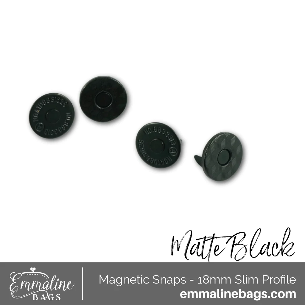 MatteBlackmagneticsnapsEmmalineBags_1024x1024 Emmaline Bags Magnetic Snap Closures 3/4in (18mm) SLIM Matte Black - Image 1