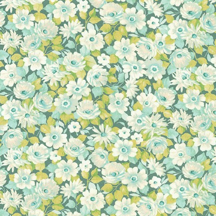 leafy quilt kit London Calling 10 Cut Flowers Mist - Image 1