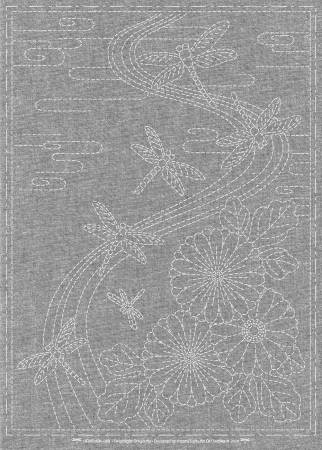 HFNP24BK-04B Sashiko Cloth Twilight Dragonfly Black - Image 1
