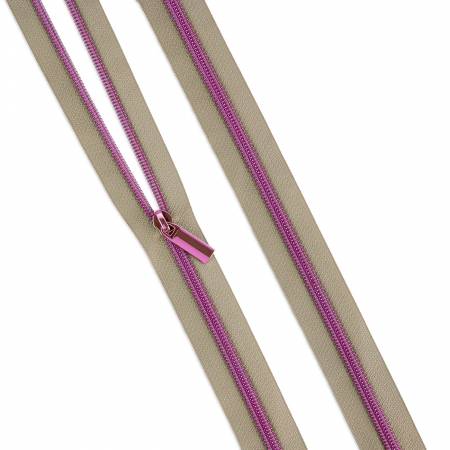 ZBY5C132 Beige #5 Nylon Tula Pink Coil Zipper - 3 Yards With 9 Pulls - Image 1