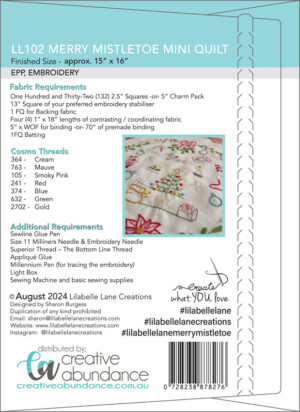 Merry Mistletoe Mini Quilt - Includes Pre Printed Linen & EPP Papers + Template - Image 2