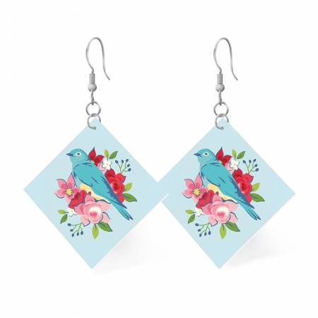 STLR-37628 Leather Square Earrings Bluebird - Image 1