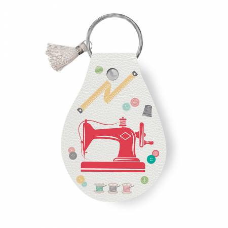 STLR-37639 Leather Circle Key Chain My Happy Place Sewing Machine - Image 1