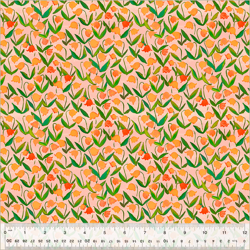 54257D-3-1 Heather Ross By Hand Flowerbed Salmon - Image 1