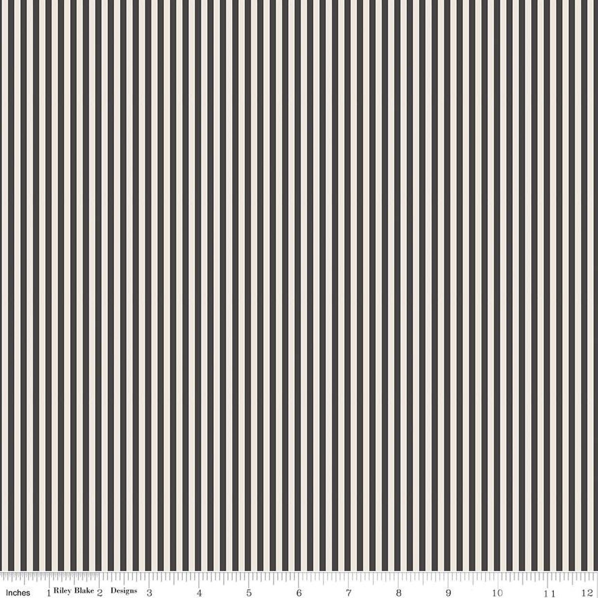 C505-CHARCOAL Riley Blake Stripe On Ivory 1/8 inch Charcoal - Image 1