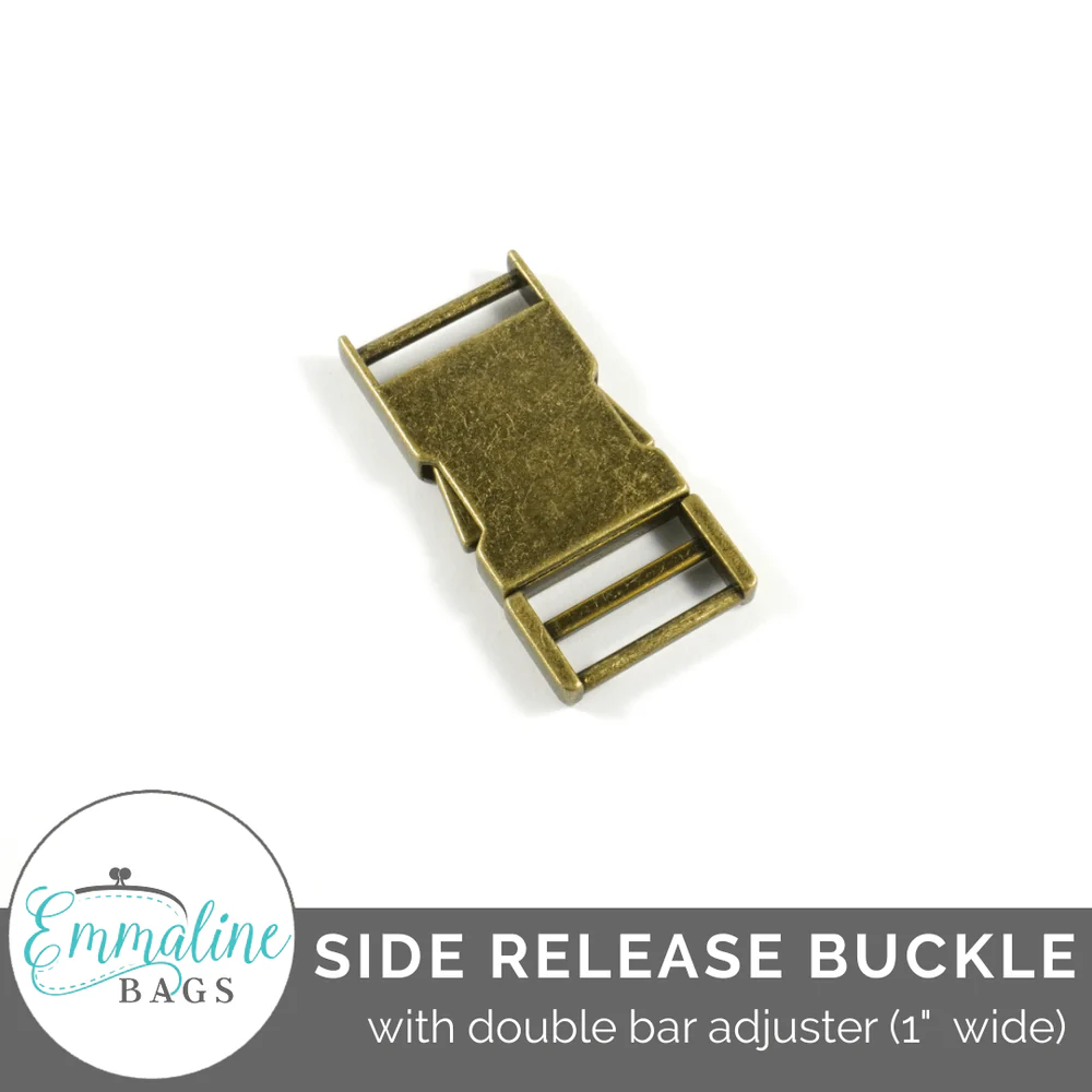 side-release-buckle-with-double-bar-adjuster-1-25-mm-bag-hardware-emmaline-bags-inc-672701 Emmaline Side Release Buckle: With Double Bar Adjuster - 1" (25 mm) Antique Brass - Image 1