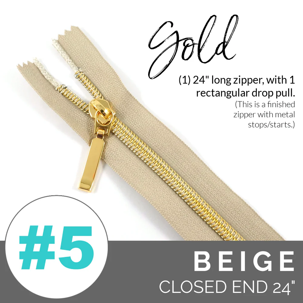 5BEIGEGoldZIPPER Emmaline #5 24in Zipper Beige Tape With Gold Coil - Image 1