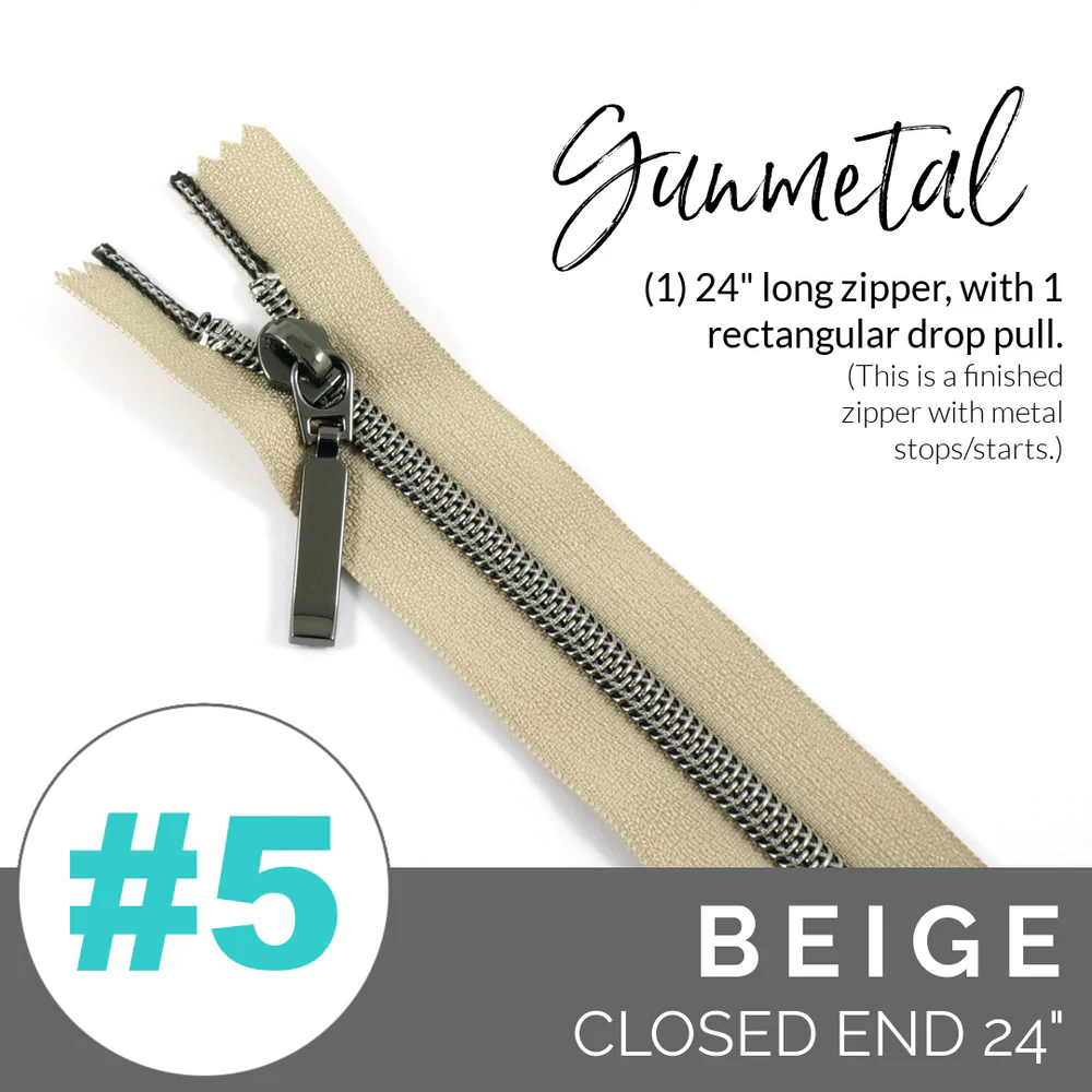 5BEIGEGunmetalZIPPER Emmaline #5 24in Zipper Beige Tape With Gunmetal Coil - Image 1