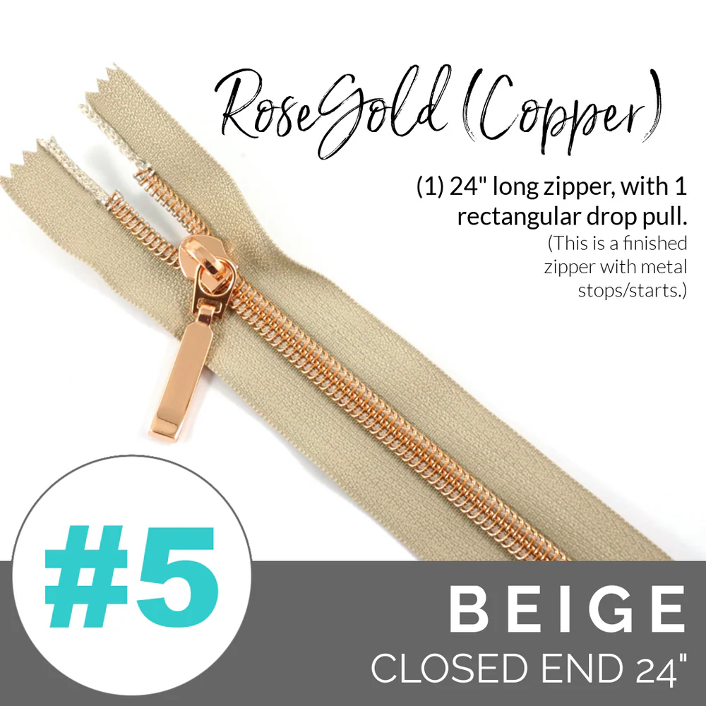 5BEIGERoseGoldZIPPER Emmaline #5 24in Zipper Beige Tape With Rose Gold Coil - Image 1