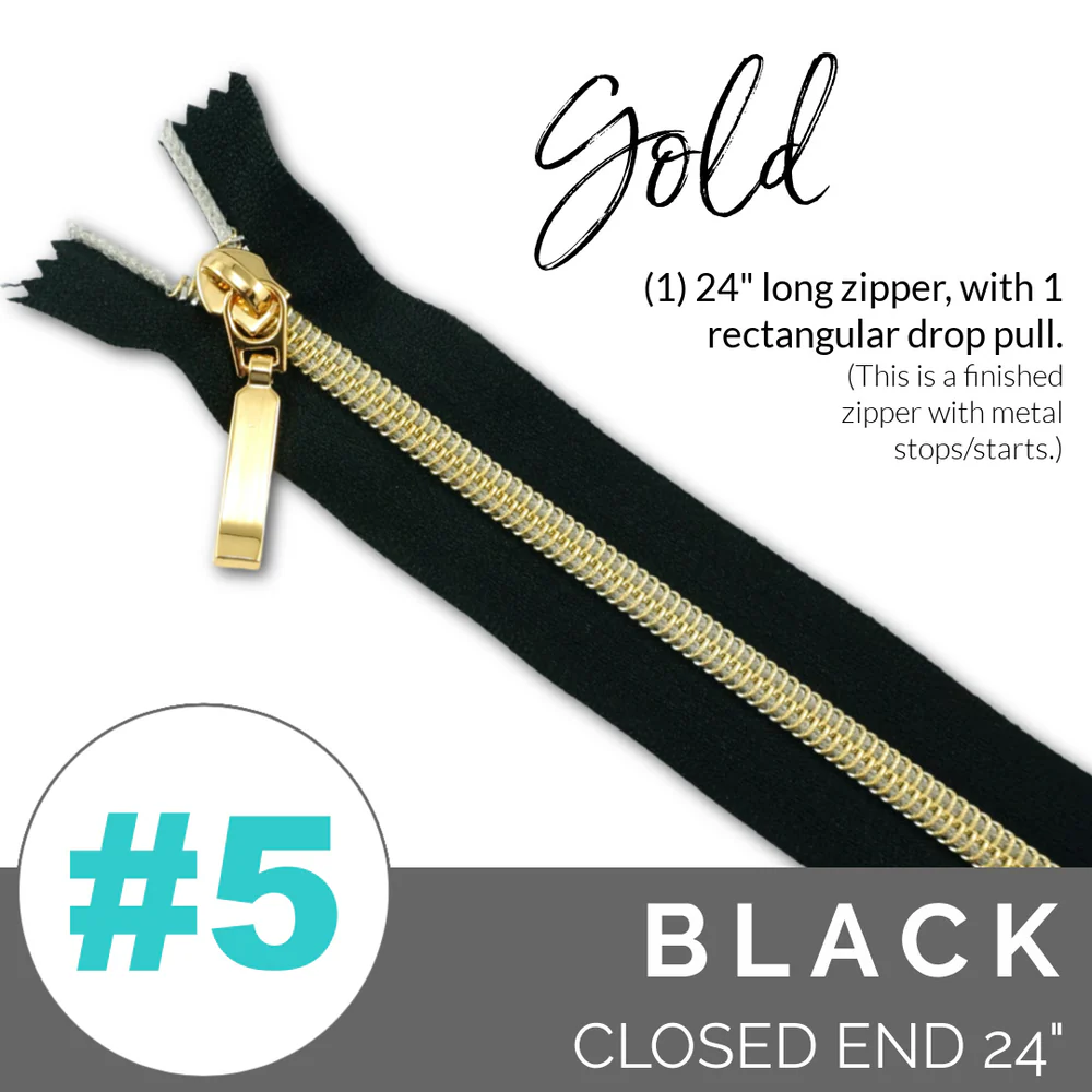 5BLACKgoldZIPPER Emmaline #5 24in Zipper Black Tape With Gold Coil - Image 1