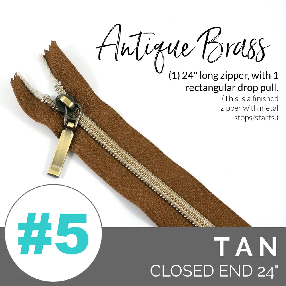 5TANAntiqueBrassZIPPER Emmaline #5 24in Zipper Tan Tape With Antique Brass Coil - Image 1
