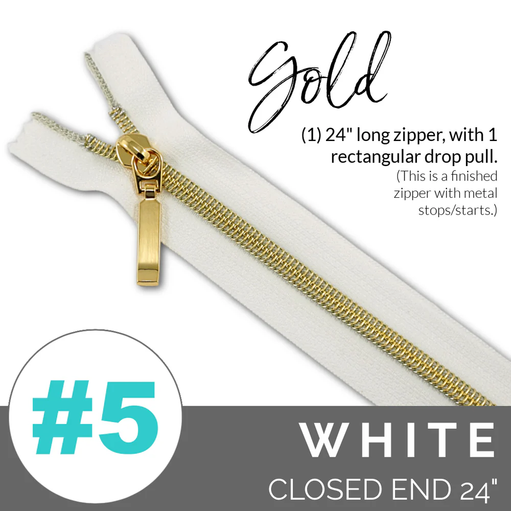 5WHITEGoldZIPPER Emmaline #5 24in Zipper White Tape With Gold Coil - Image 1