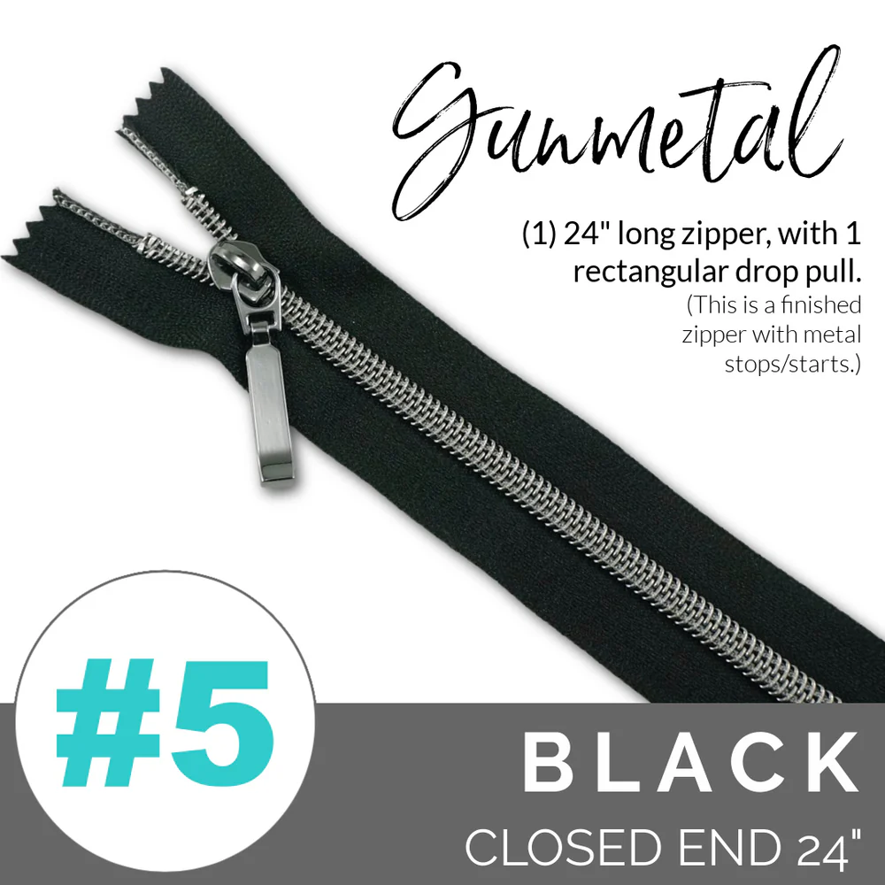 5_BLACK_gunmetal_ZIPPER Emmaline #5 24in Zipper Black Tape With Gunmetal Coil - Image 1