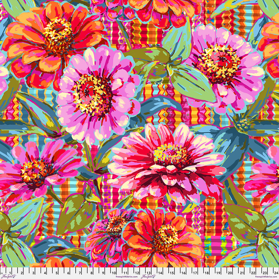 QBOB002.PINK Festival Giant Zinnias Pink Wideback 108" - Image 1