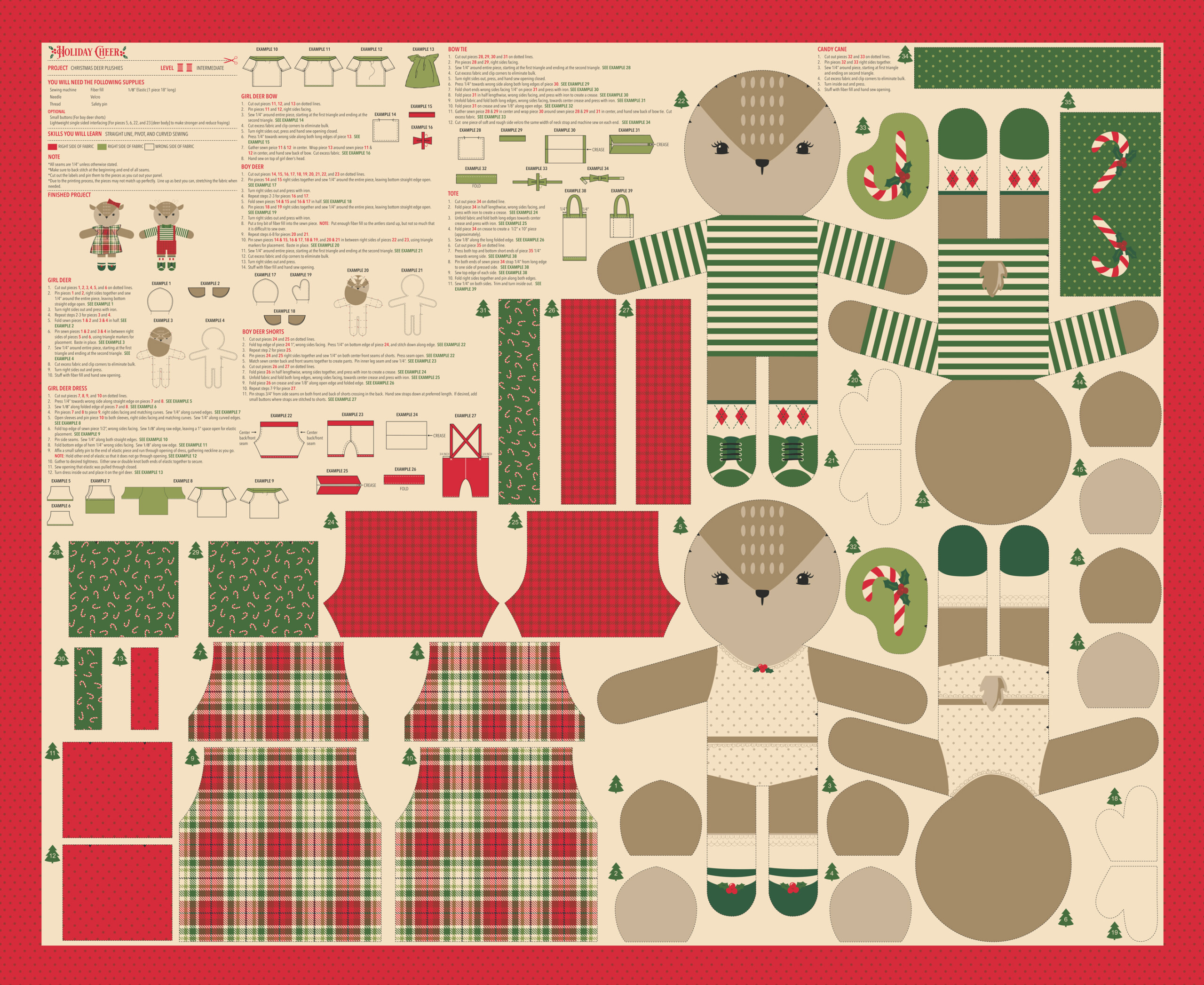 20979-11 Holiday Cheer Reindeer Stuffies Panel Natural - Image 1