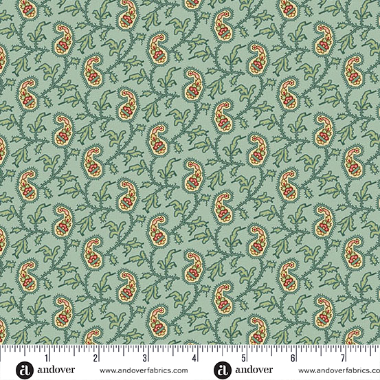 72dpi-A-10348-B Jingle Bell Paisley Vine Vintage Blue - Image 1