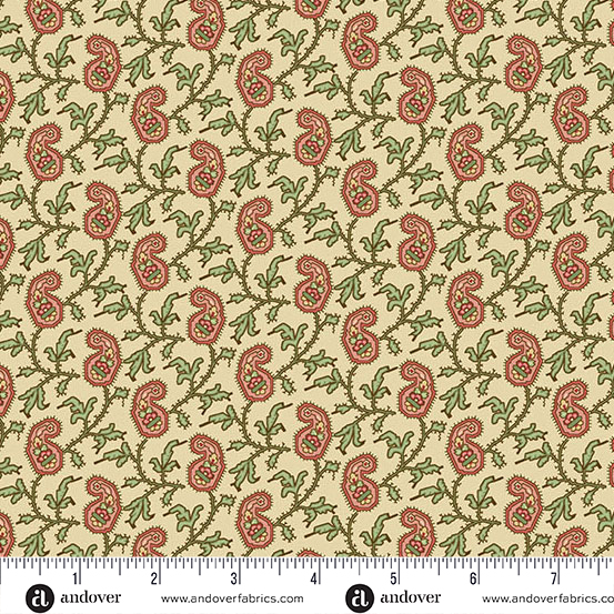 72dpi-A-10348-L Jingle Bell Paisley Vine Buttercream - Image 1