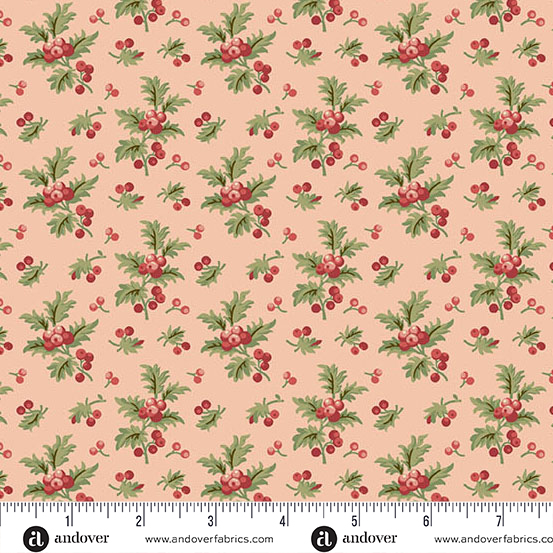 72dpi-A-10351-E Jingle Bell Holly Branch Strawberry Creme - Image 1