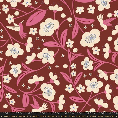 1127-14 Persimmon Humming Bird Cranberry Wideback 108" - Image 1